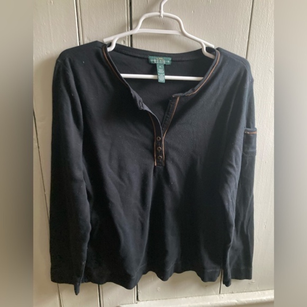 LRL Lauren Jeans Co Ralph Lauren Long Sleeve Black Shirt Women Top Size XL